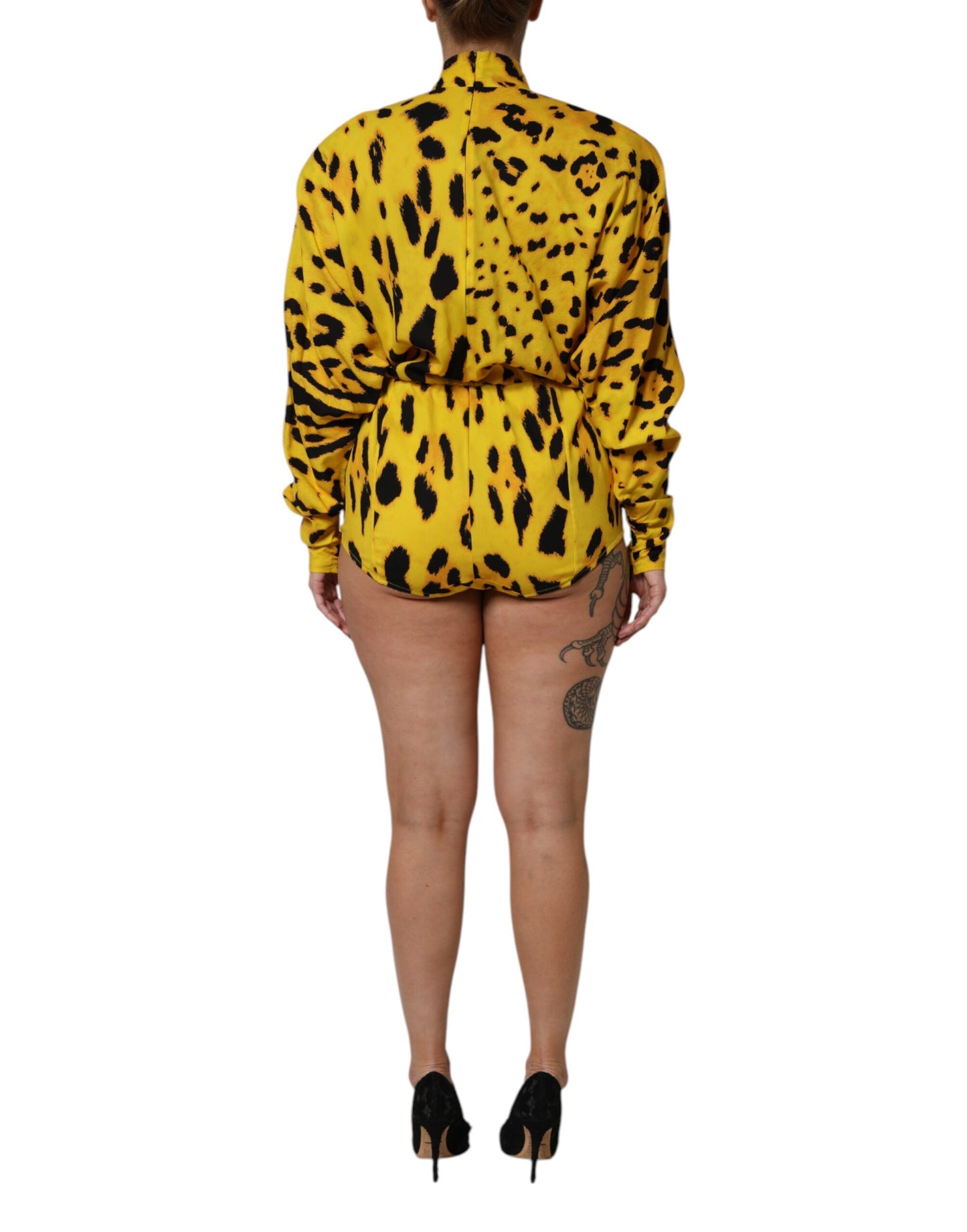 Dolce & Gabbana Yellow Leopard Long Sleeve Playsuit