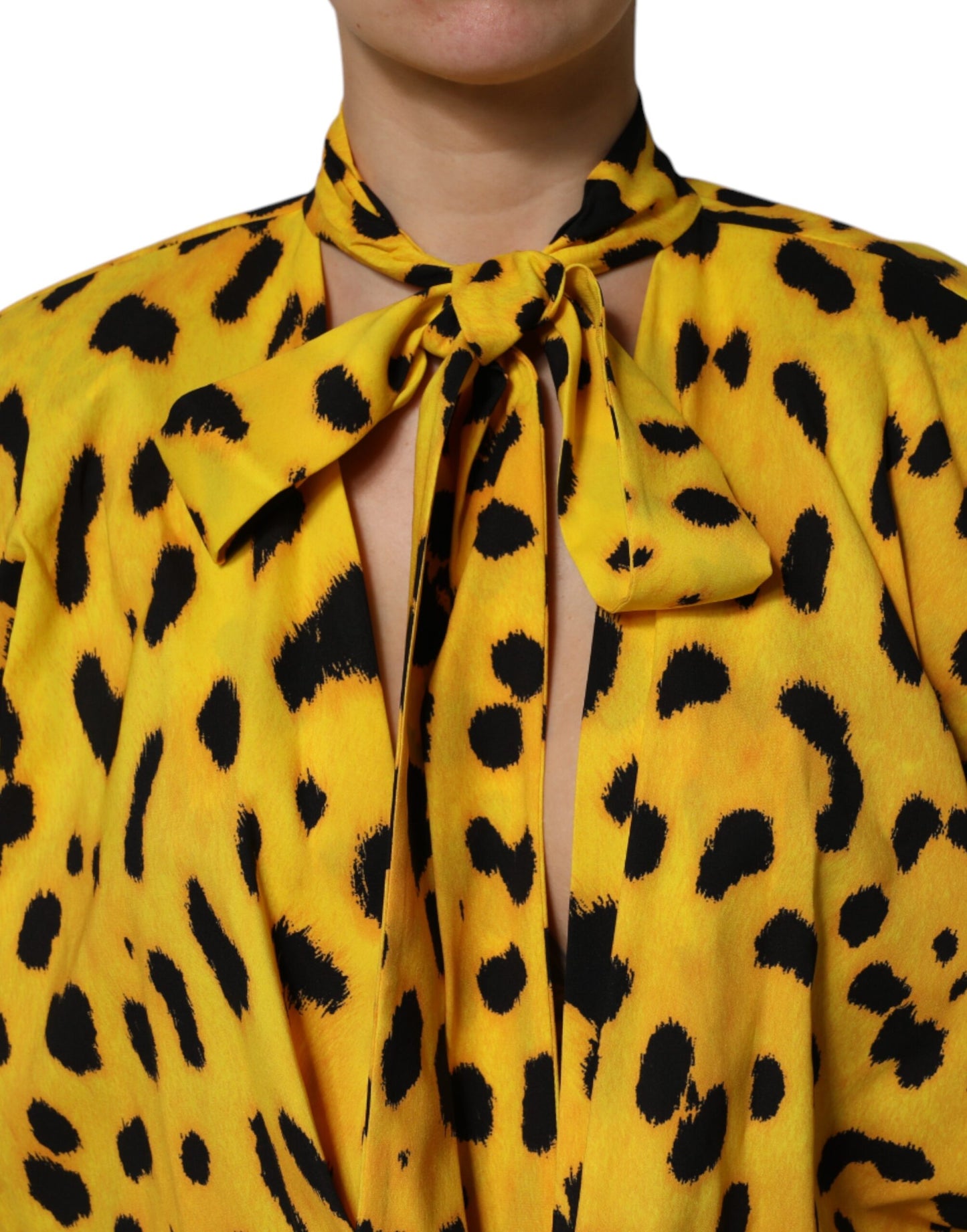 Dolce & Gabbana Yellow Leopard Long Sleeve Playsuit