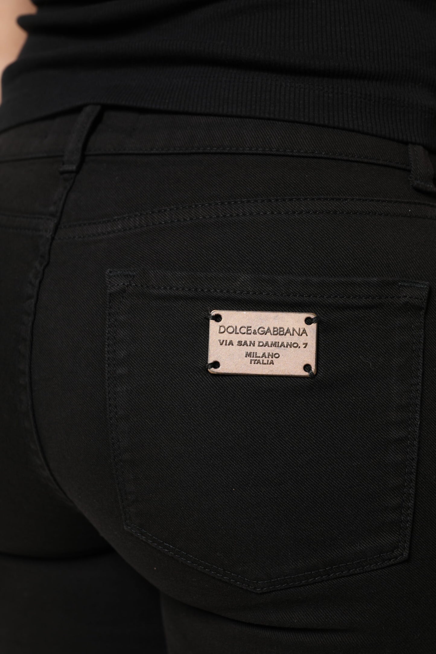 Dolce & Gabbana Black Cotton Logo Mid Waist Skinny Jeans