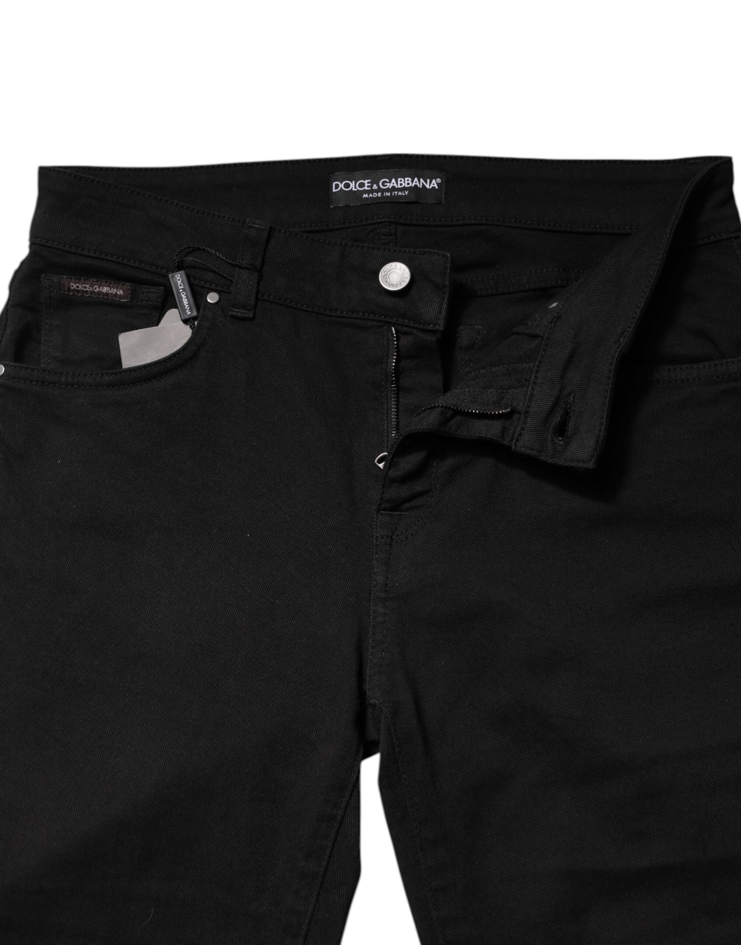 Dolce & Gabbana Black Cotton Logo Mid Waist Skinny Jeans