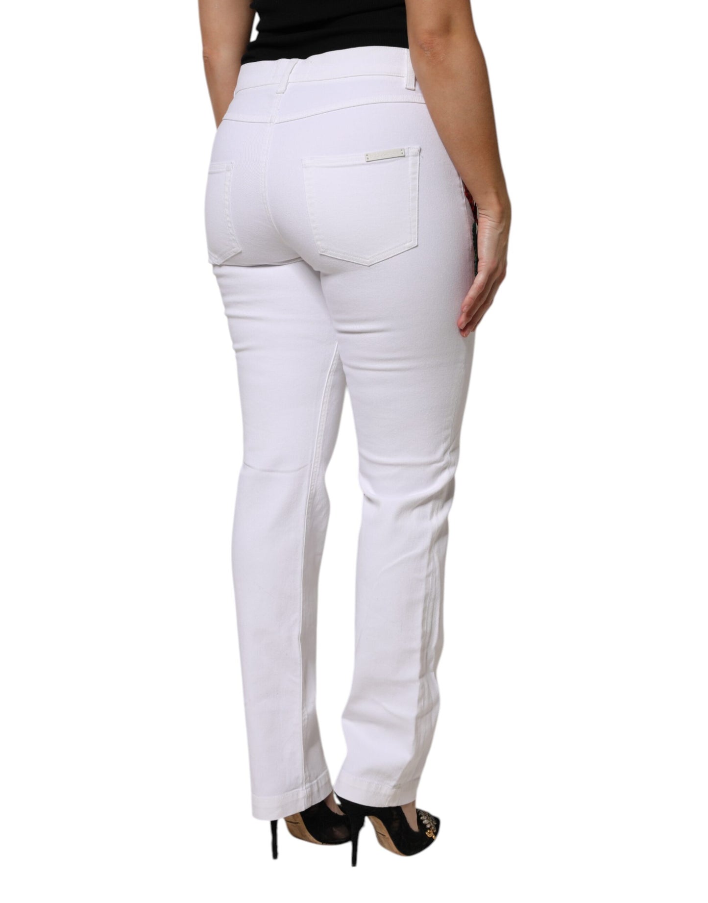 Dolce & Gabbana White Floral Sequined Denim Jeans