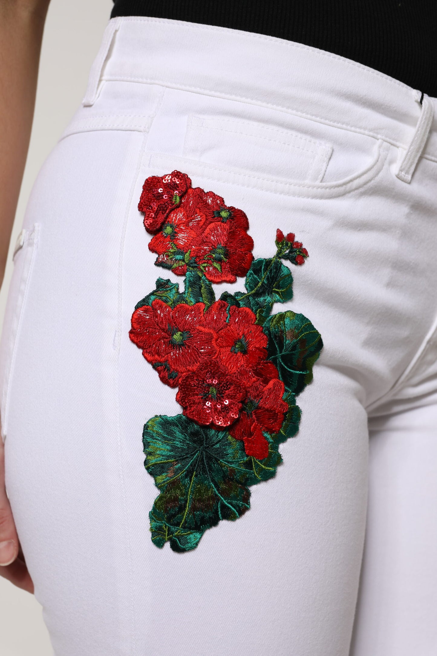 Dolce & Gabbana White Floral Sequined Denim Jeans