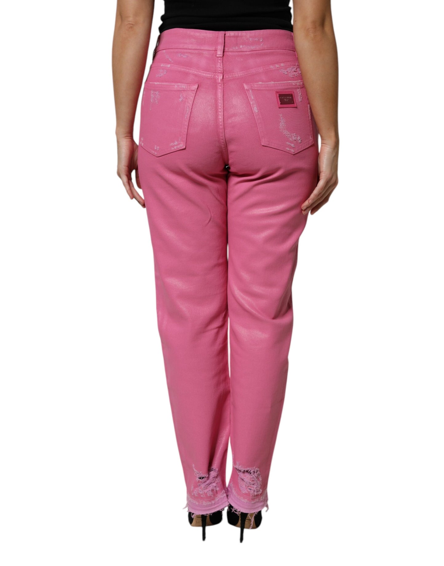 Dolce & Gabbana Pink Tattered Denim Jeans