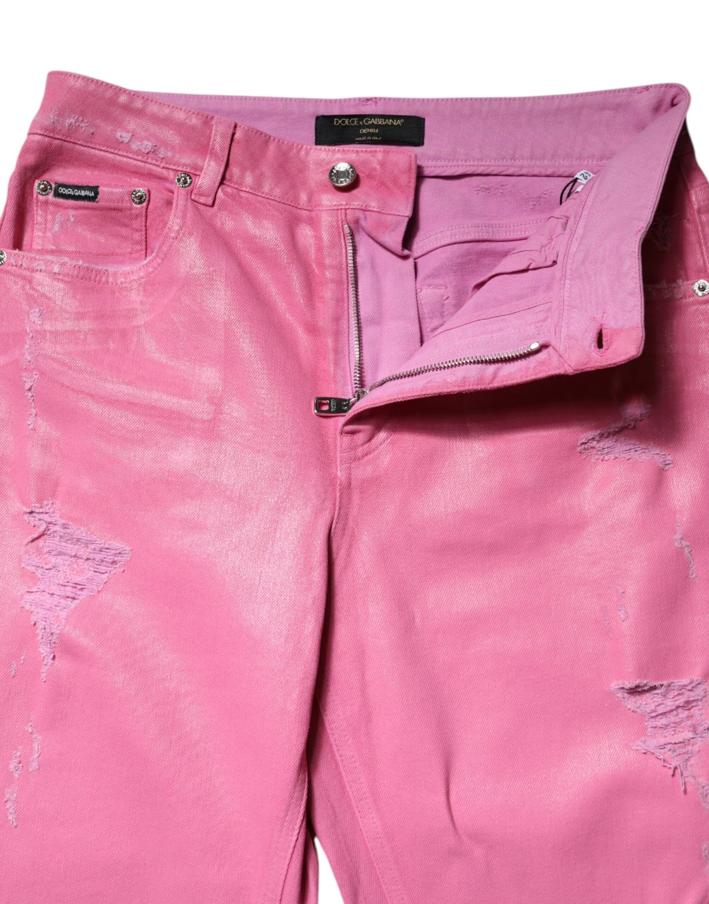 Dolce & Gabbana Pink Tattered Denim Jeans