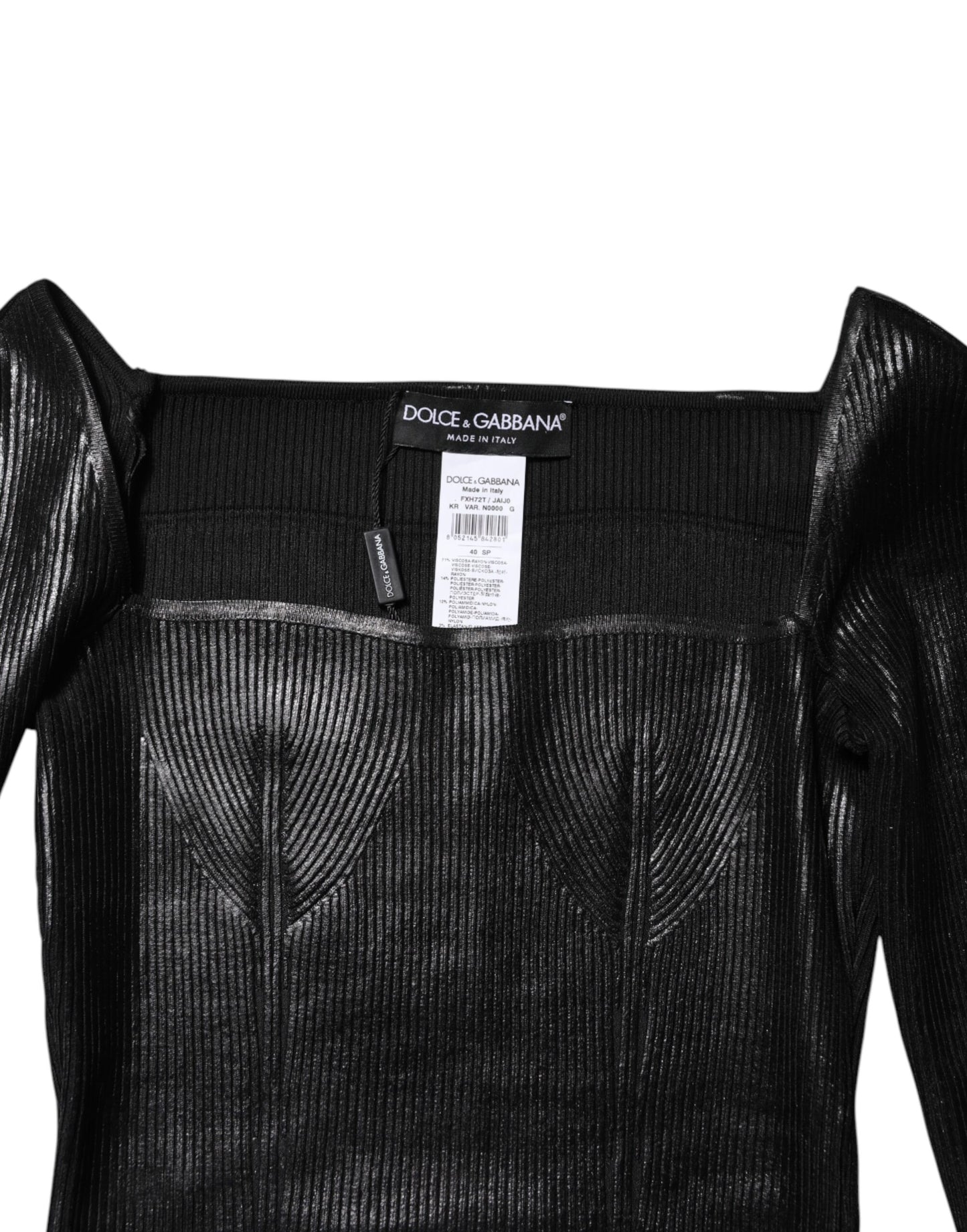 Dolce & Gabbana Black Viscose Fitted Long Sleeve Blouse