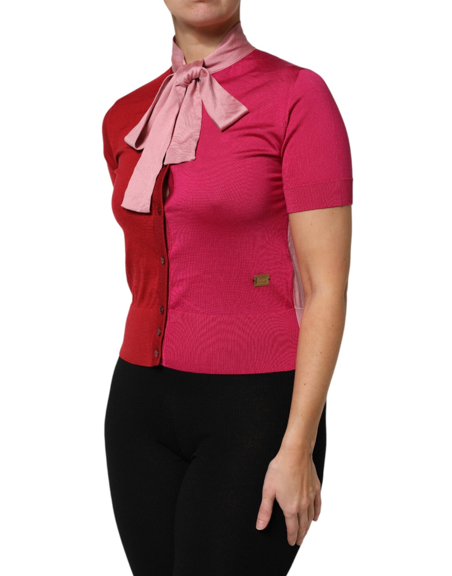 Dolce & Gabbana Pink Silk Ascot Collar Blouse
