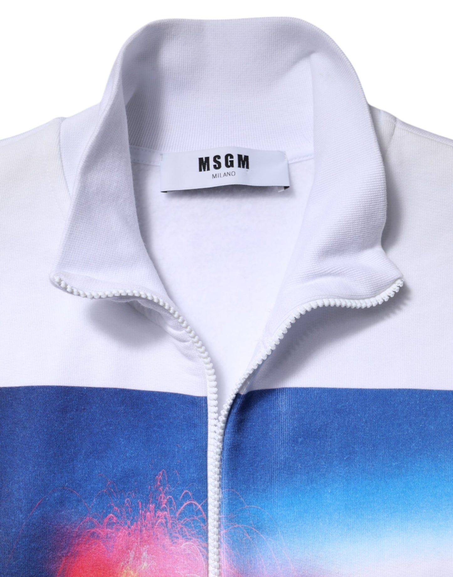 MSGM White Graphic Print Cotton Long Sleeves Full Zip Bomber Jacket