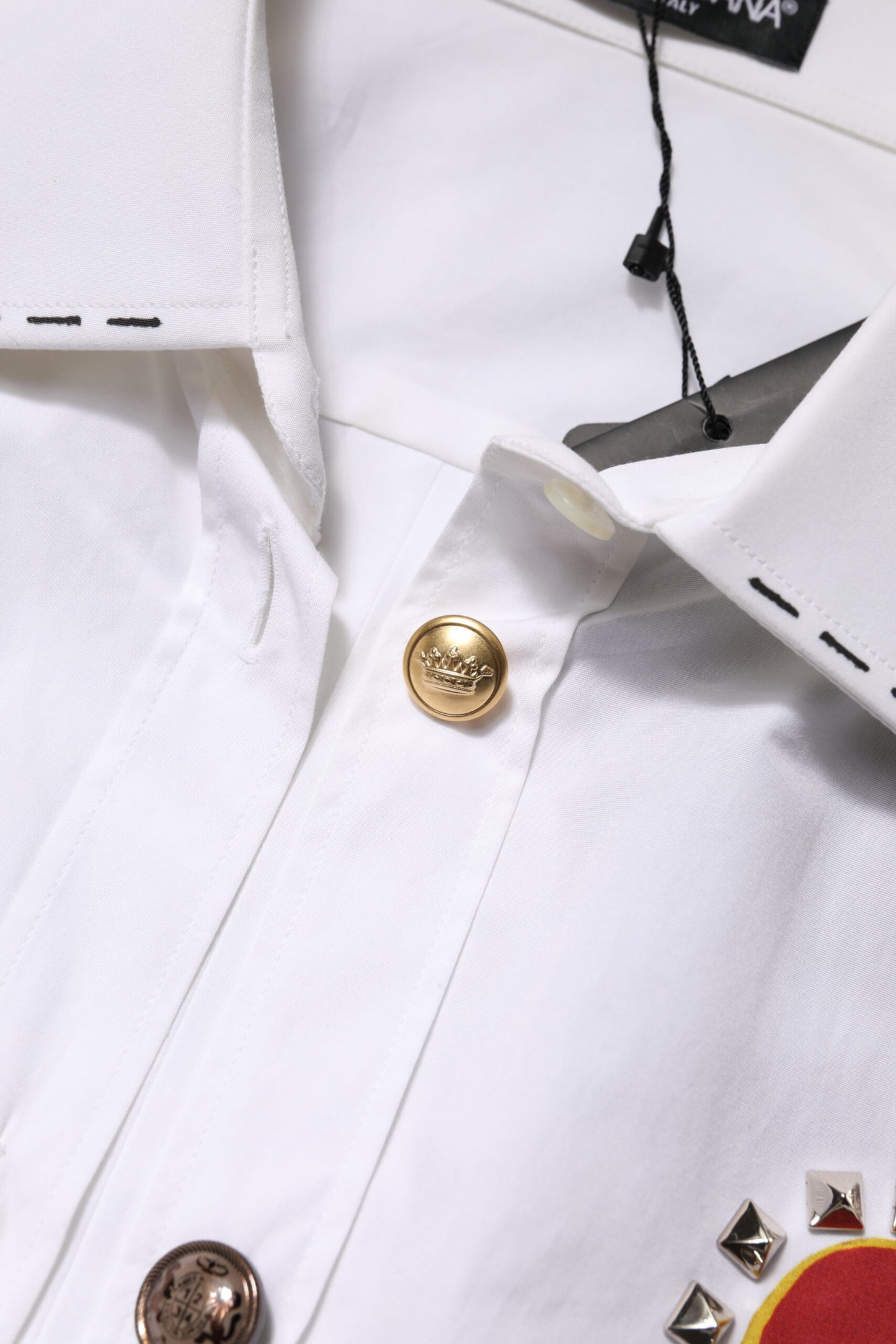 Dolce & Gabbana White Cotton Floral Embellished Long Sleeve Shirt Top
