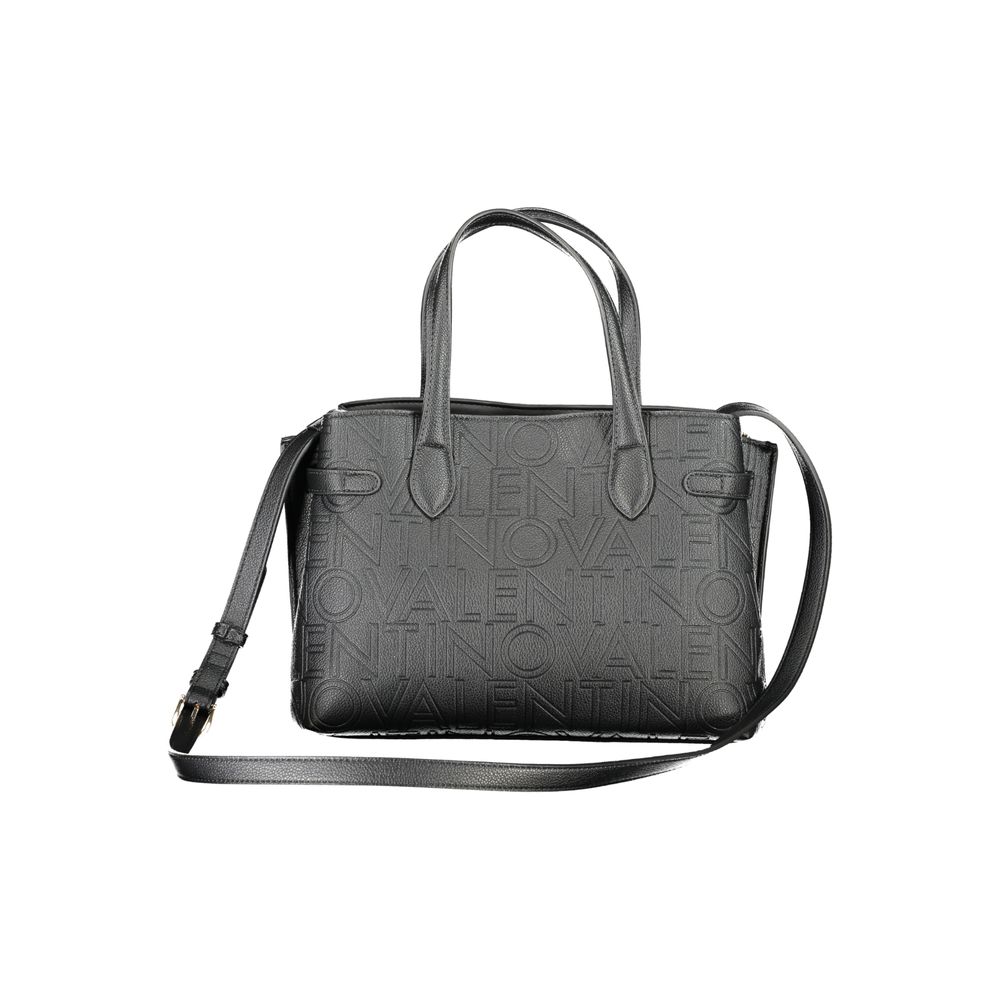 Mario Valentino Black Leather-Finish Handbag with Gold Details