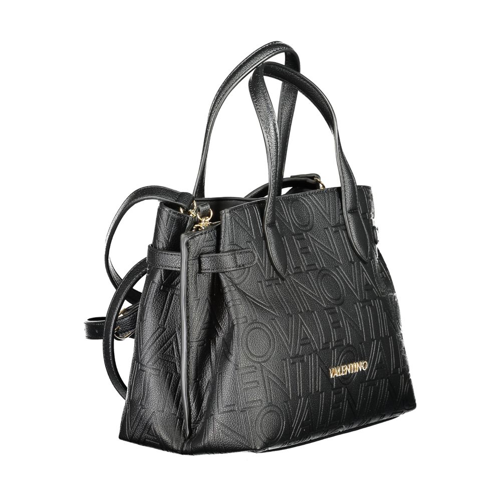 Mario Valentino Black Leather-Finish Handbag with Gold Details