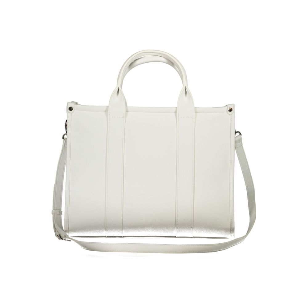 Mario Valentino White Faux Leather Handbag with Zip Closure