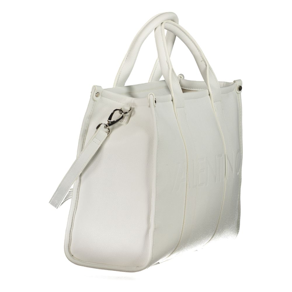Mario Valentino White Faux Leather Handbag with Zip Closure