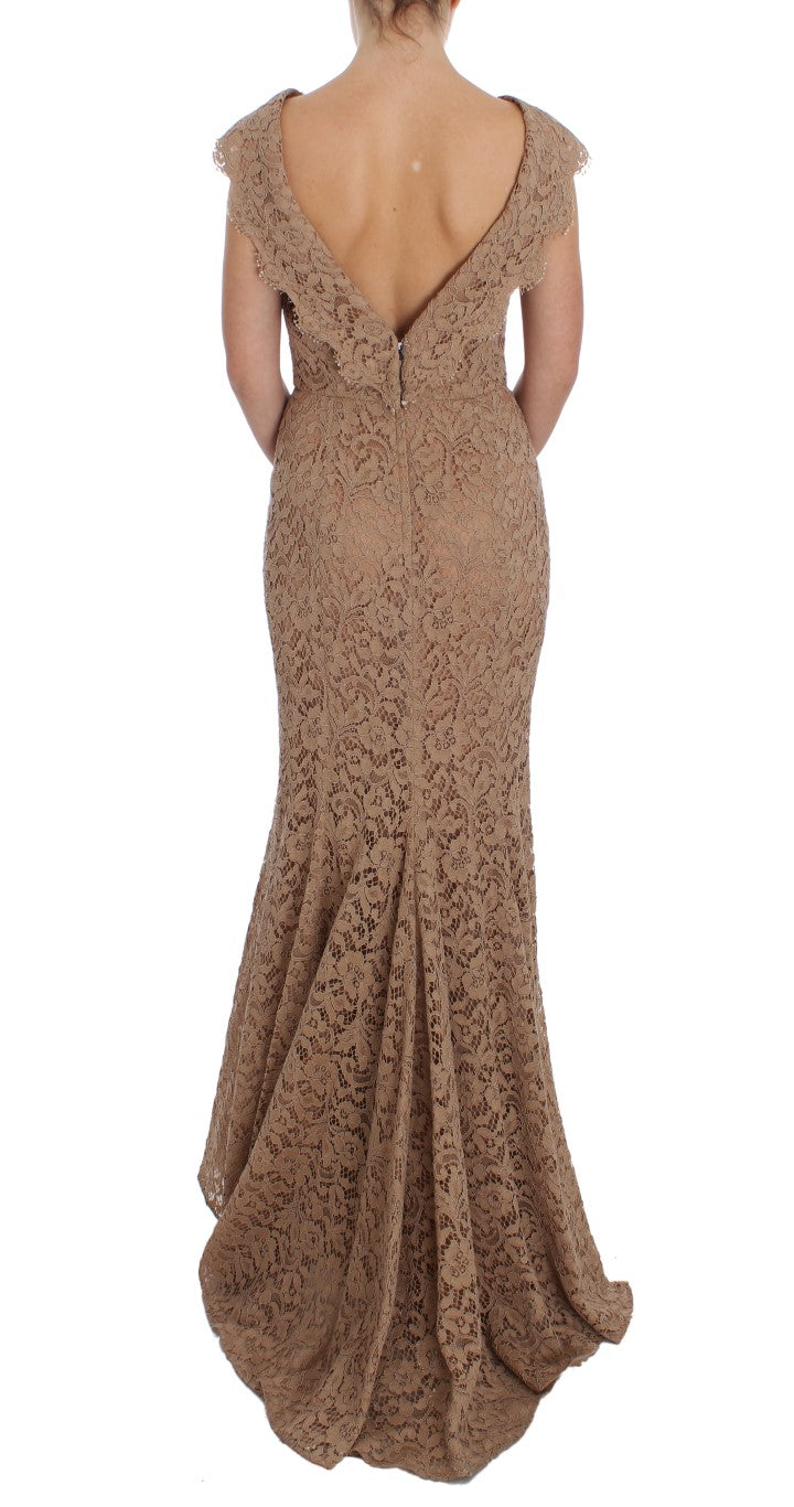 - Elegant Pink Floral Lace Maxi Dress