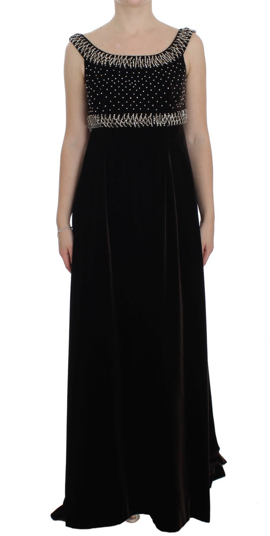 - Elegant Brown Velvet Crystal Gown