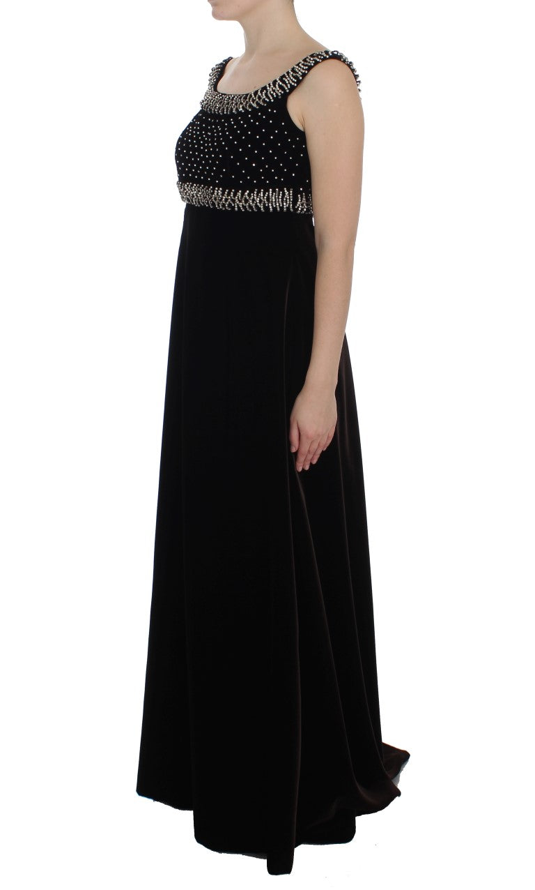 - Elegant Brown Velvet Crystal Gown