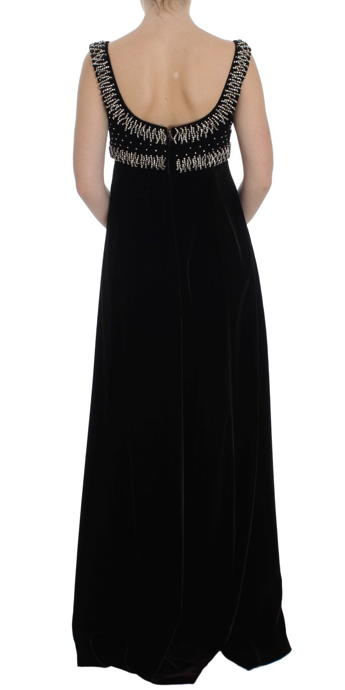 - Elegant Brown Velvet Crystal Gown