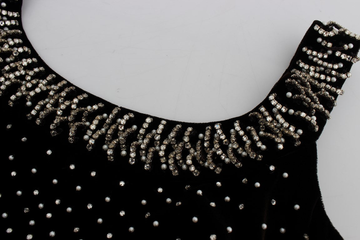 - Elegant Brown Velvet Crystal Gown