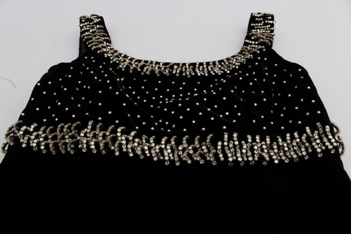 - Elegant Brown Velvet Crystal Gown