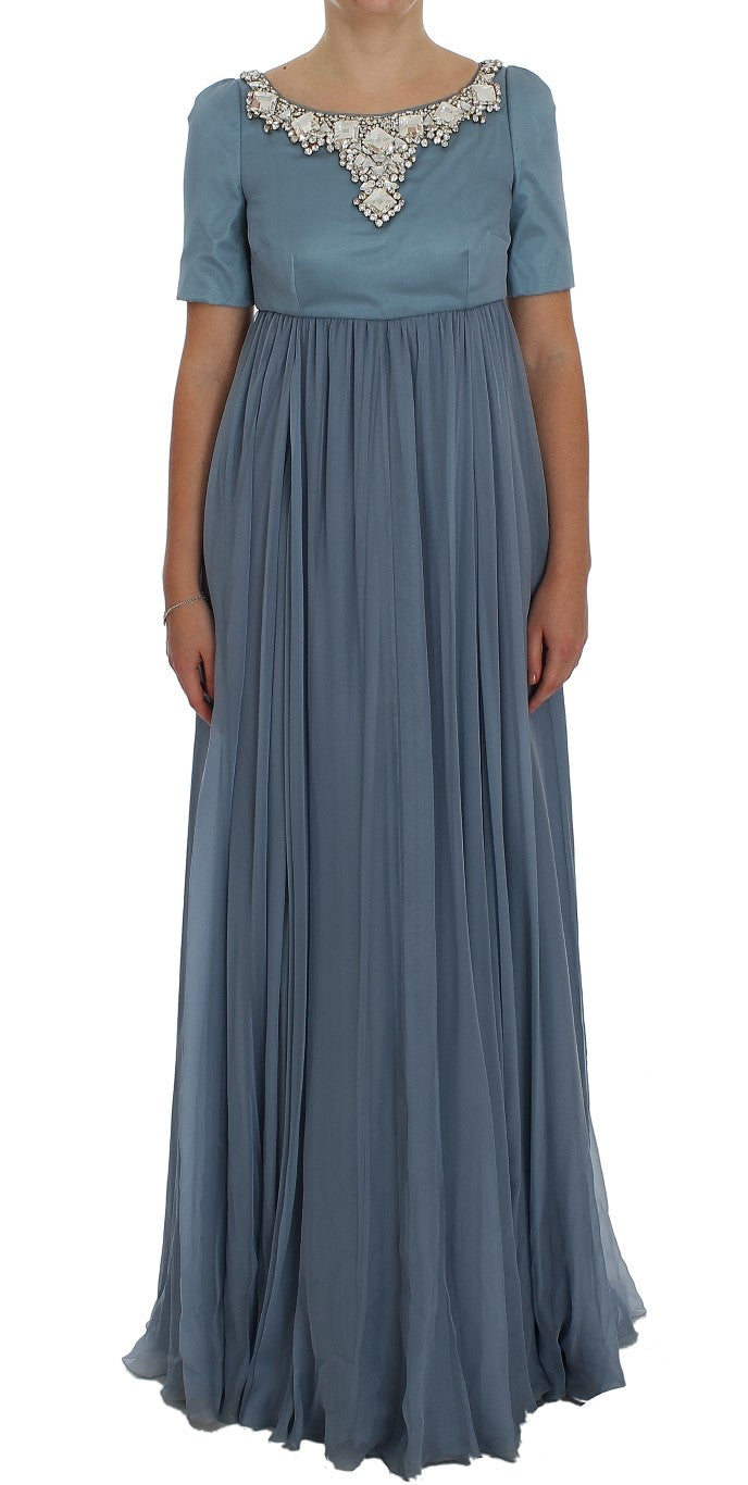 - Elegant Crystal-Embellished Silk Gown