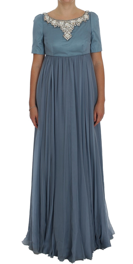 - Elegant Crystal-Embellished Silk Gown