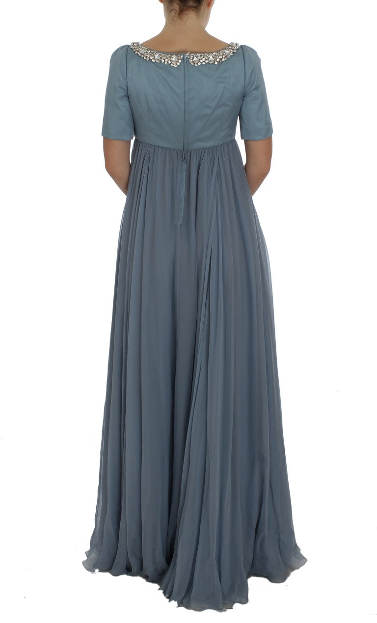 - Elegant Crystal-Embellished Silk Gown