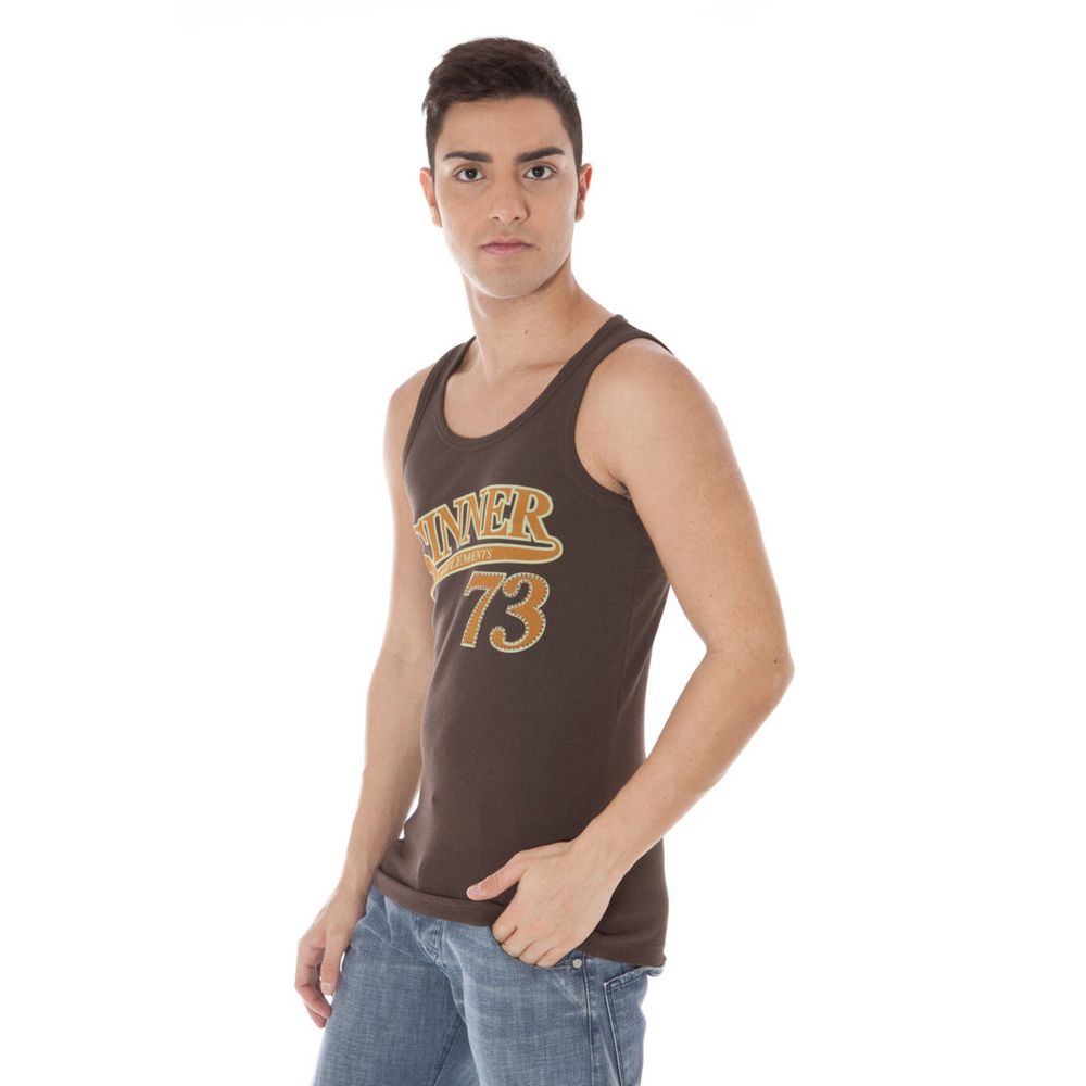 Zuelements Brown Cotton T-Shirt - Narrow Shoulder Tank with Front Print