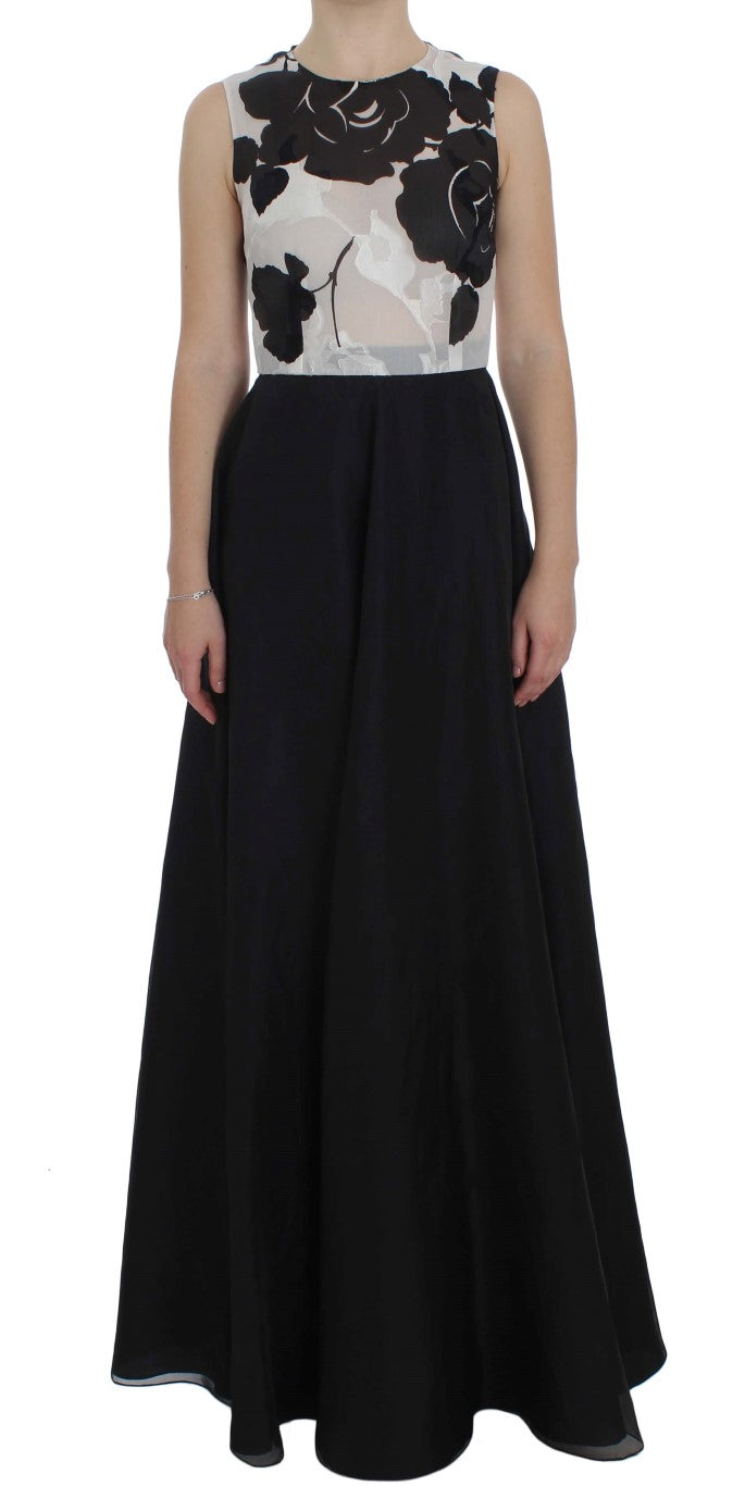 - Elegant Floral Silk Full Length Dress