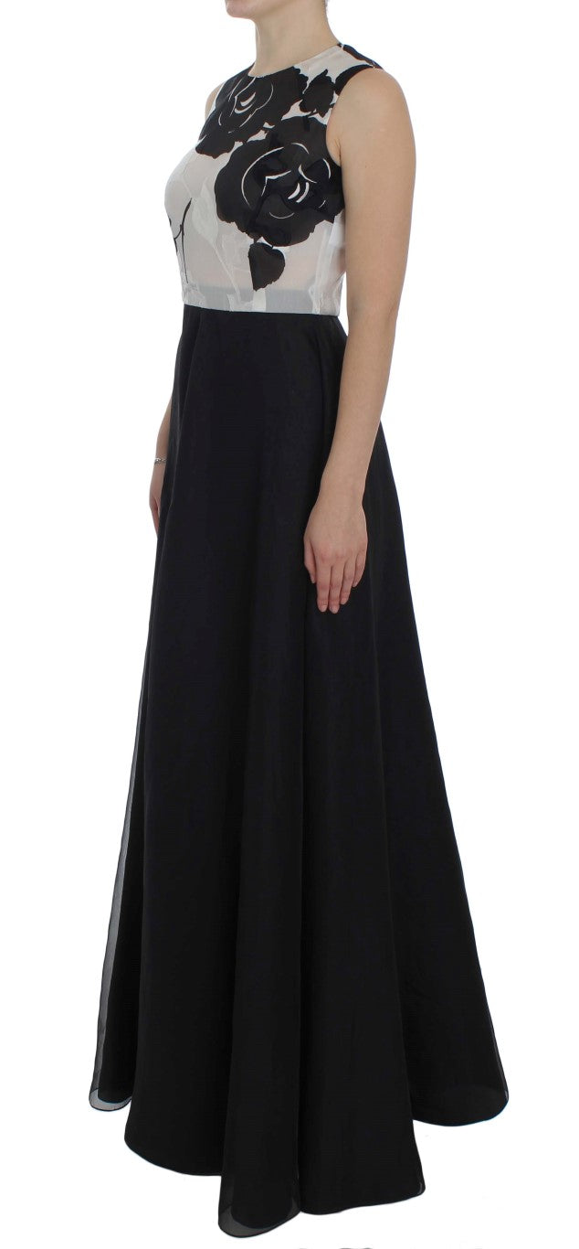 - Elegant Floral Silk Full Length Dress