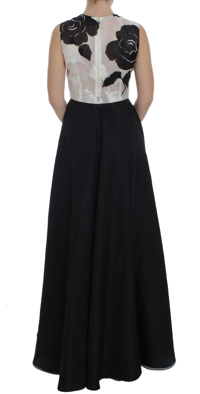 - Elegant Floral Silk Full Length Dress