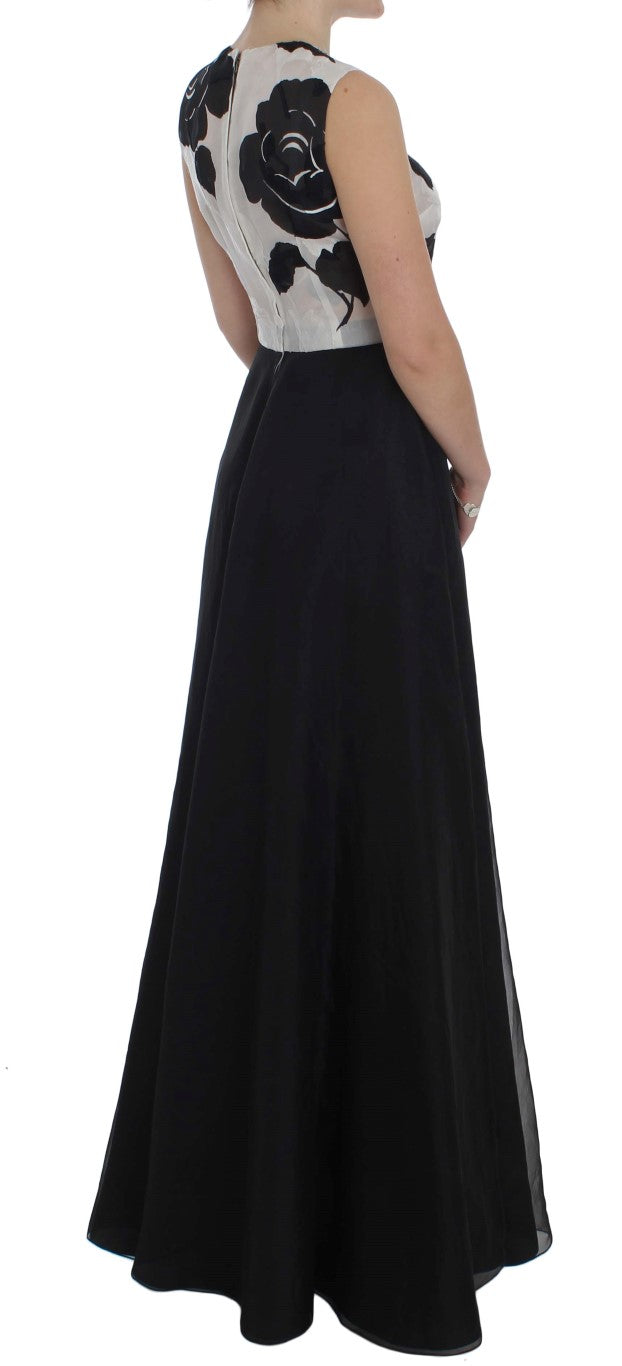 - Elegant Floral Silk Full Length Dress