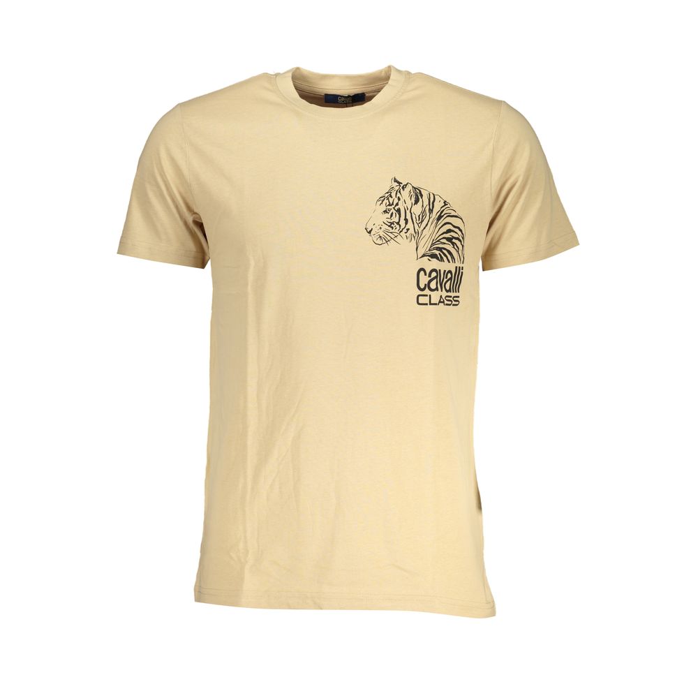 Cavalli Class Beige Cotton T-Shirt - Bold Statement Tee