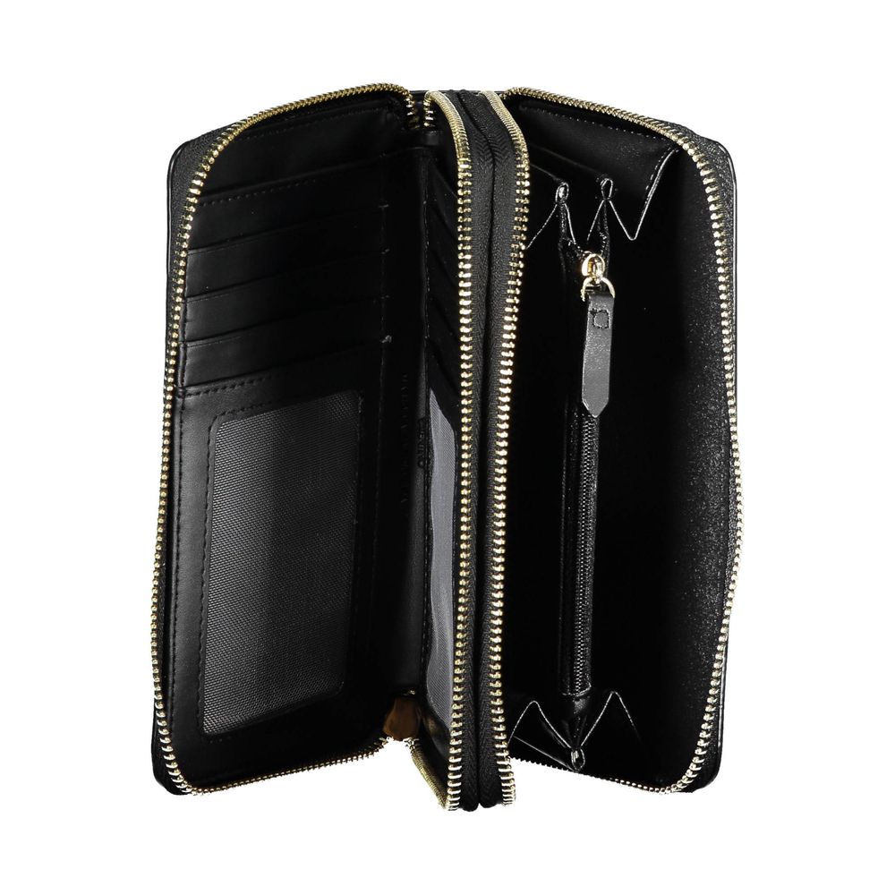 Mario Valentino Black Faux Leather Women's Wallet with Zip Closure