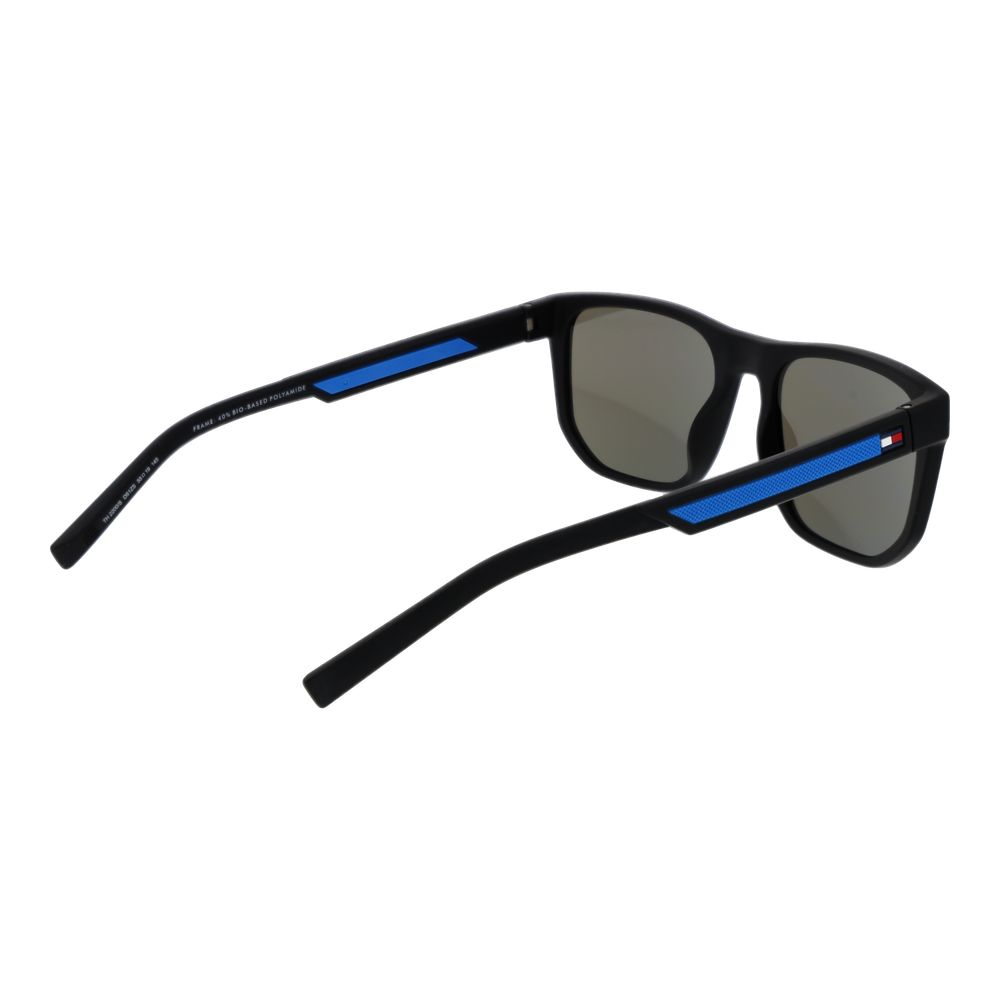 Tommy Hilfiger Men’s Black Sunglasses – Rectangle Frame with Blue Mirrored Lenses, 55mm