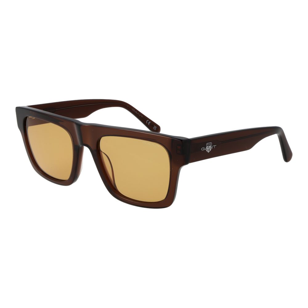 Gant Brown Men's Square Sunglasses – Stylish Full-Rim Design with Yellow Lenses, 53mm