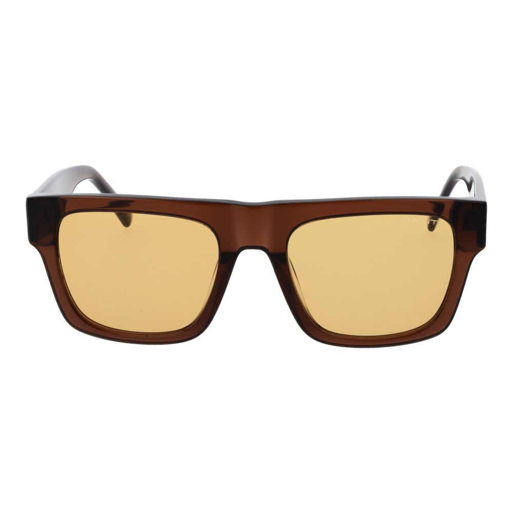 Gant Brown Men's Square Sunglasses – Stylish Full-Rim Design with Yellow Lenses, 53mm