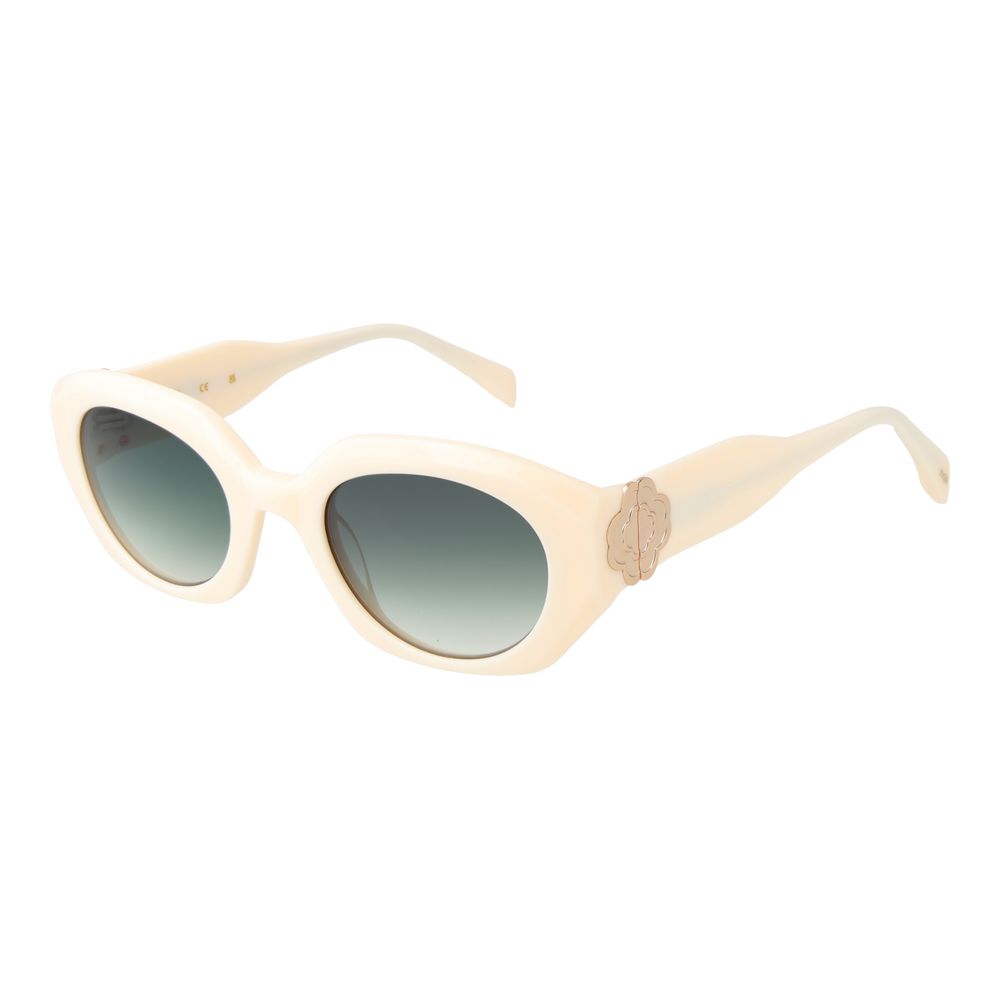Maje Women's Sunglasses – Chic White Oval Frame with Green Gradient Lenses, 50mm