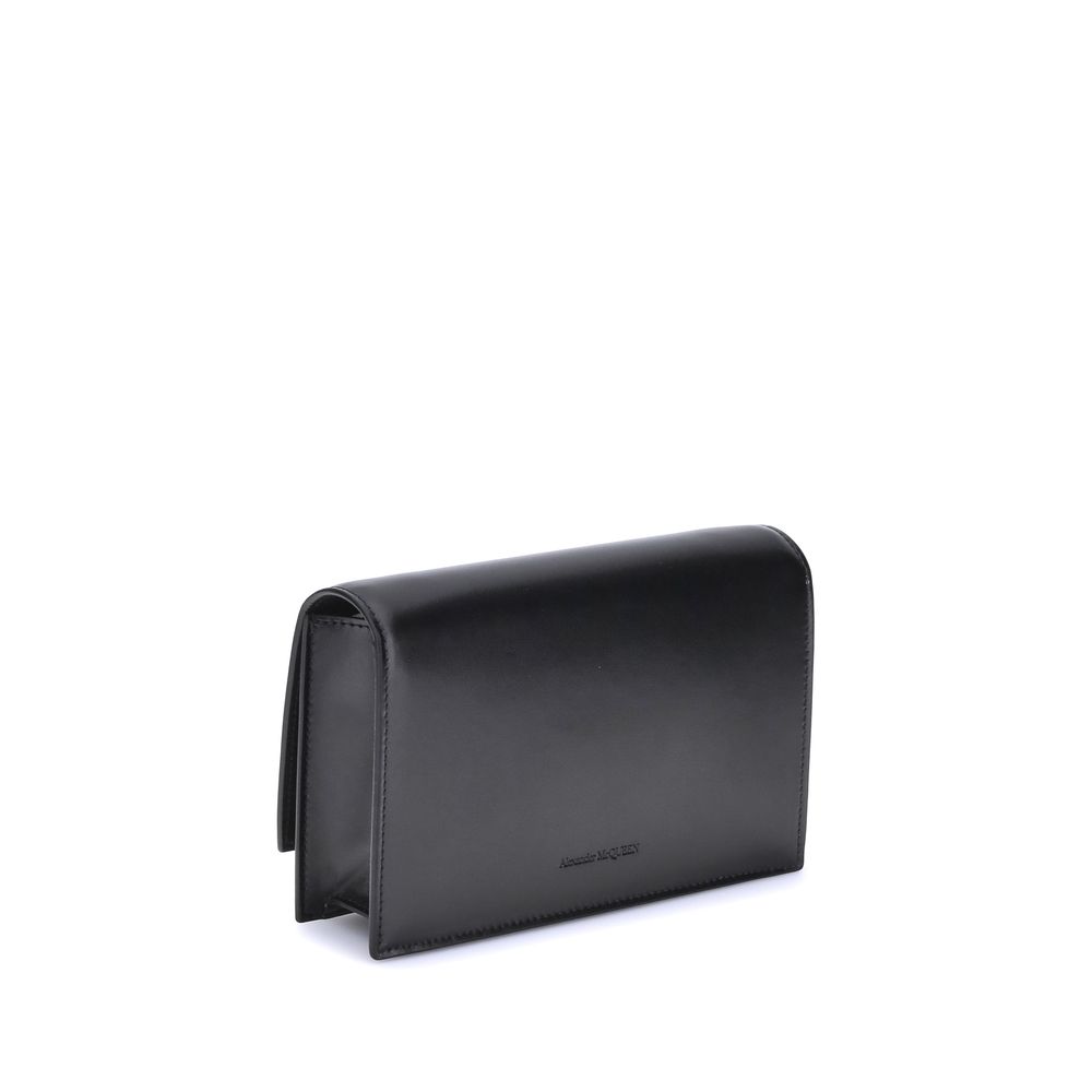 Alexander McQueen Black Leather Skull Shoulder Bag with Chain Strap