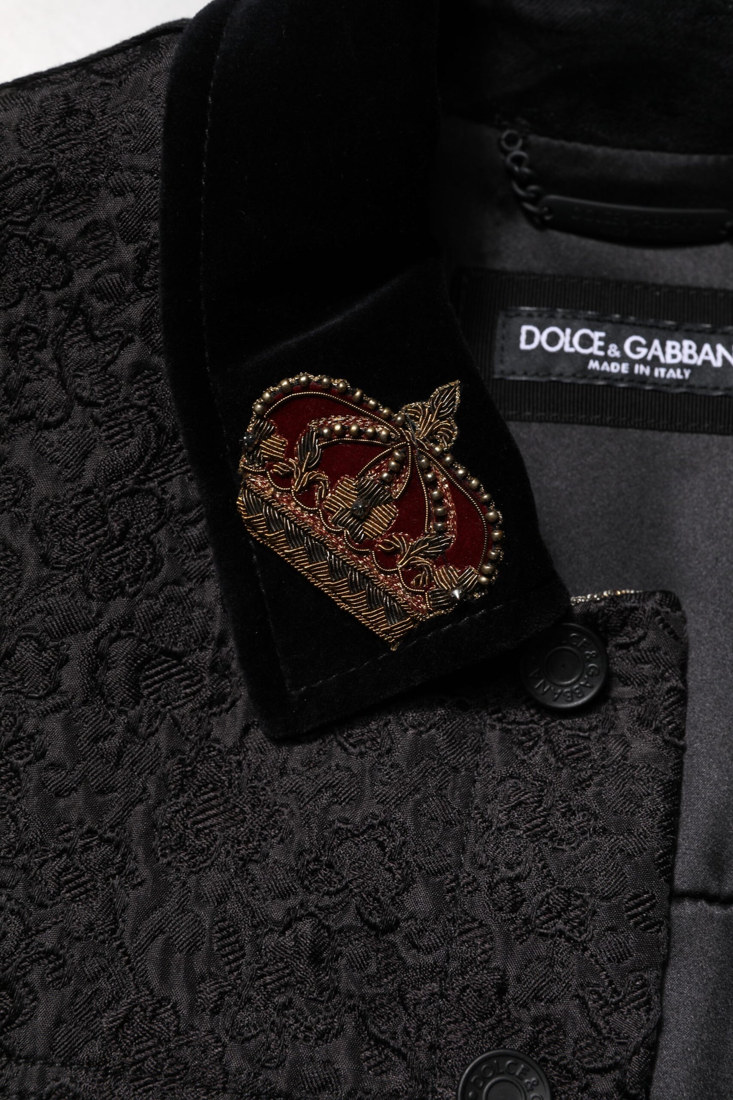 Dolce & Gabbana Black Gold Floral Jacquard Biker Jacket