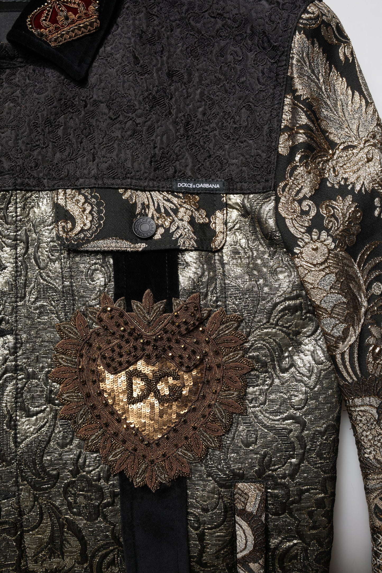 Dolce & Gabbana Black Gold Floral Jacquard Biker Jacket