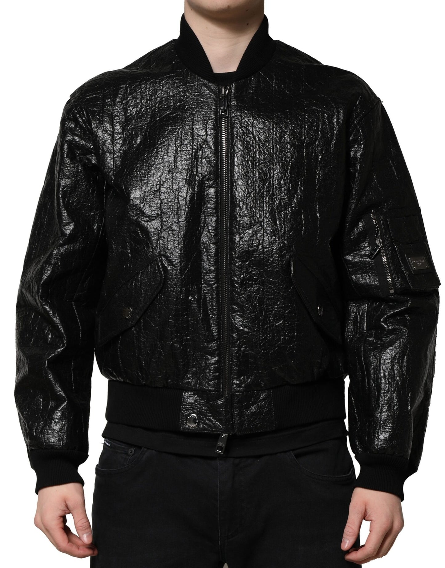 Dolce & Gabbana Black Logo Plaque Bomber Jacket