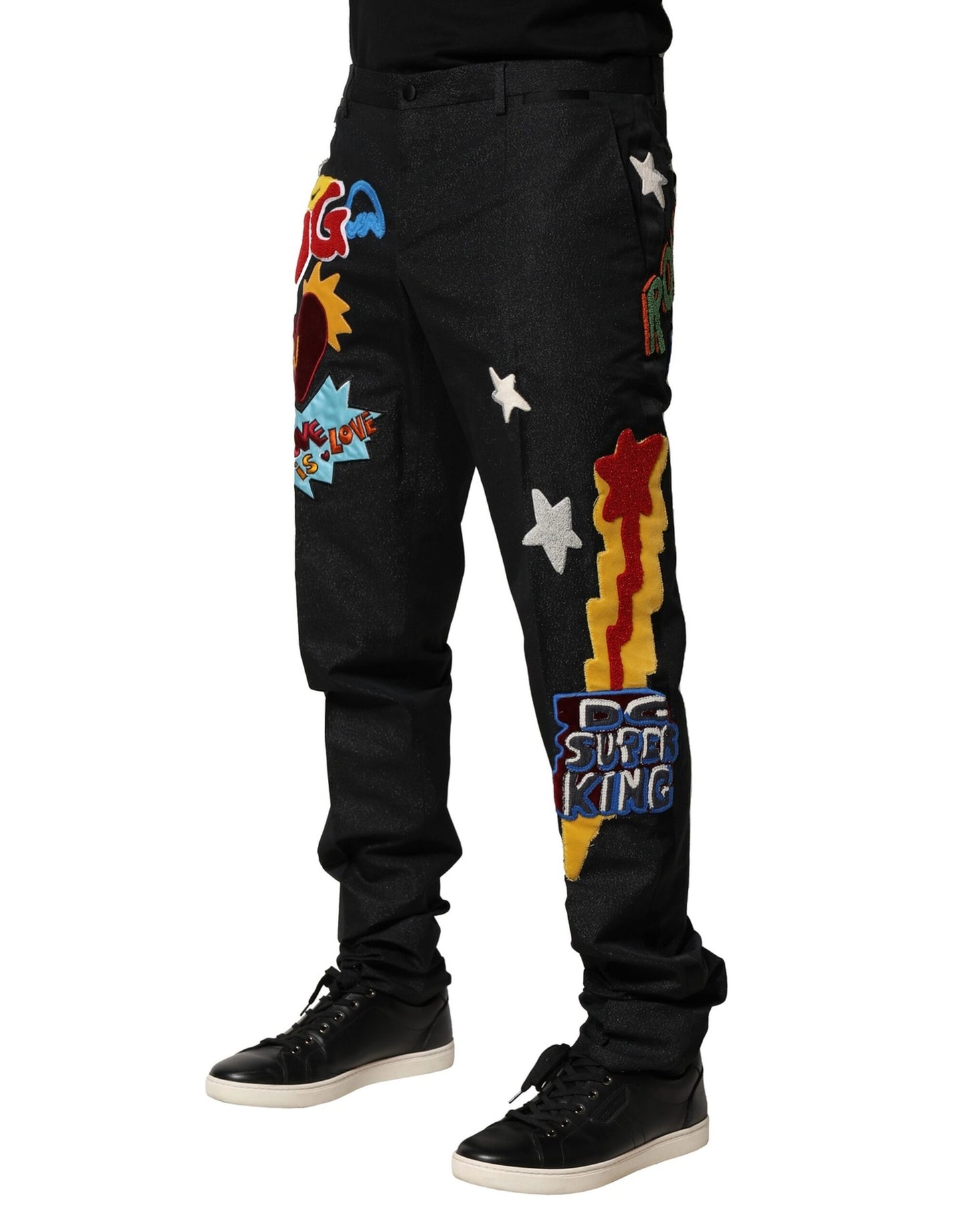 Dolce & Gabbana Black Graphic Embroidery Tapered Pants