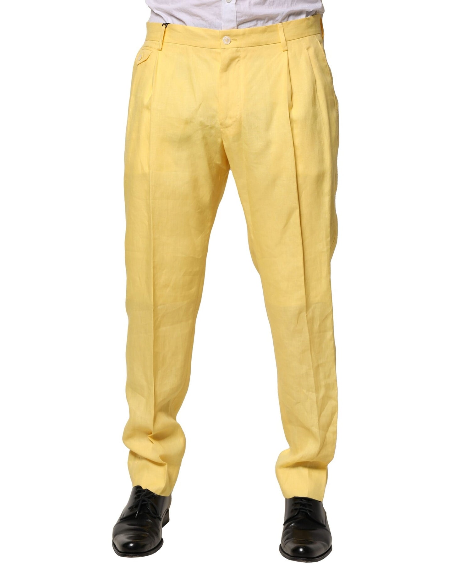 Dolce & Gabbana Yellow Flax Tapered Dress Pants for Men