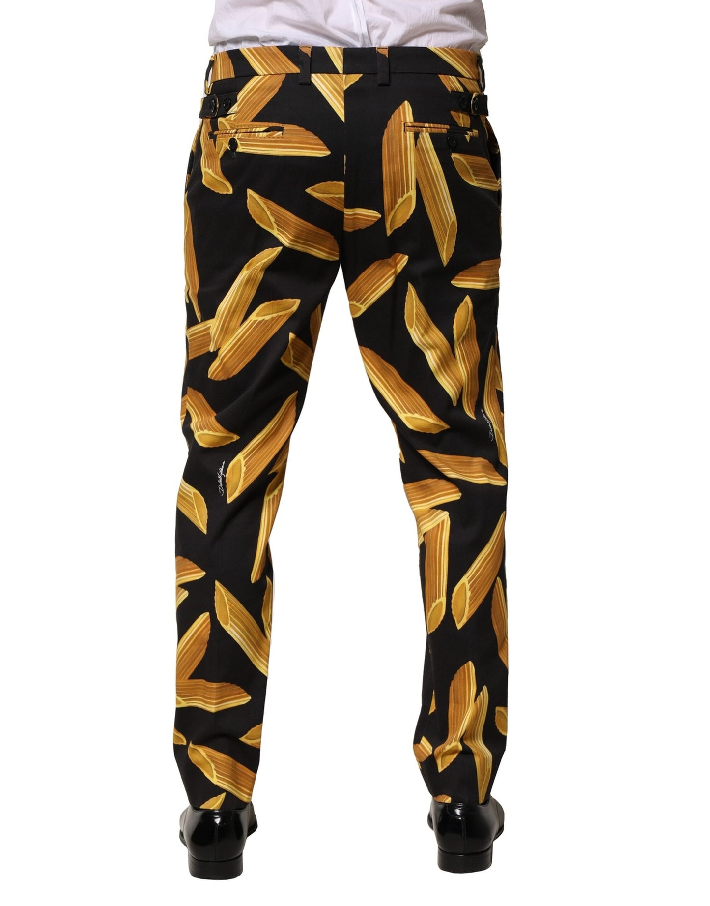 Dolce & Gabbana Black Pasta Print Tapered Pants for Men