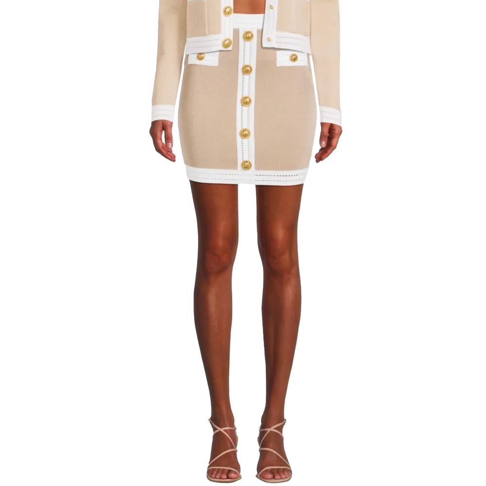 Balmain Beige Viscose Skirt with Gold Buttons