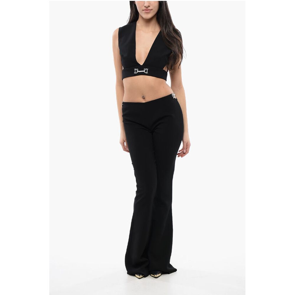 Dsquared2 Jeweled High-Rise Flared Pants with Logo Detailing