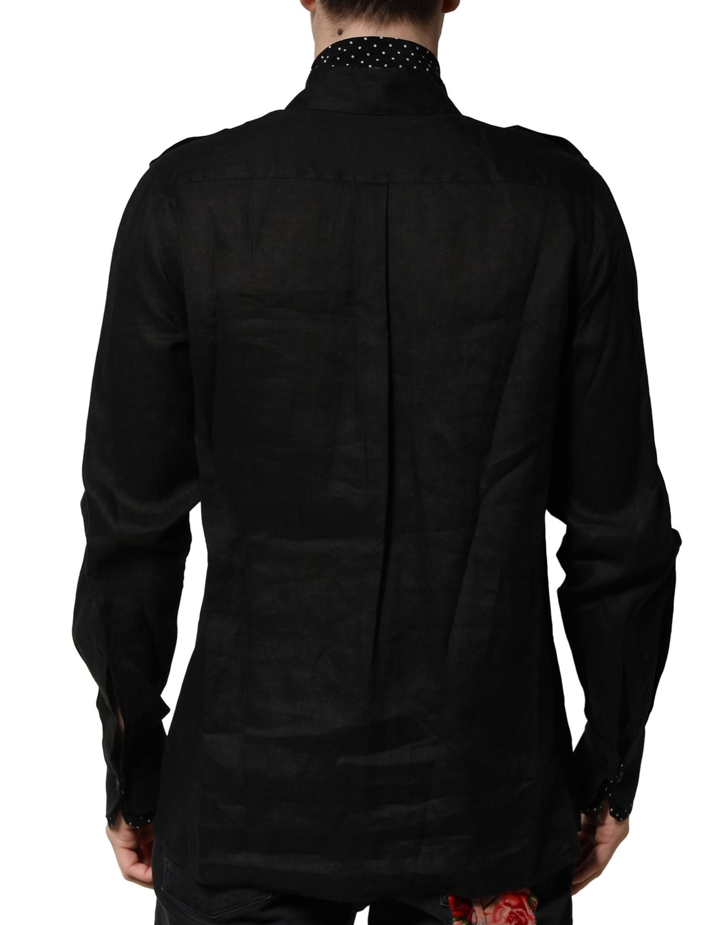 Dolce & Gabbana Black Polka Dot Linen Silk Casual Shirt
