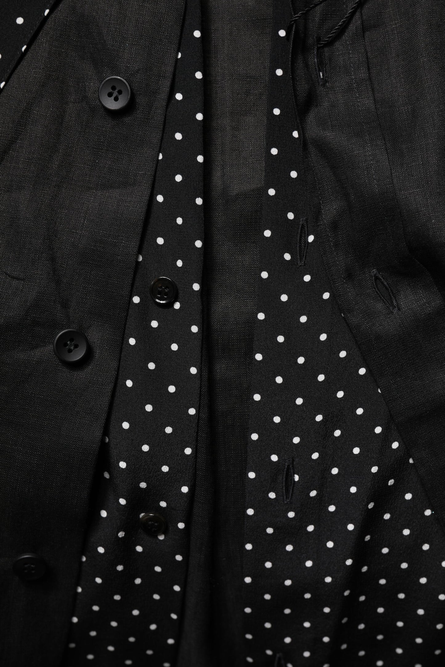 Dolce & Gabbana Black Polka Dot Linen Silk Casual Shirt