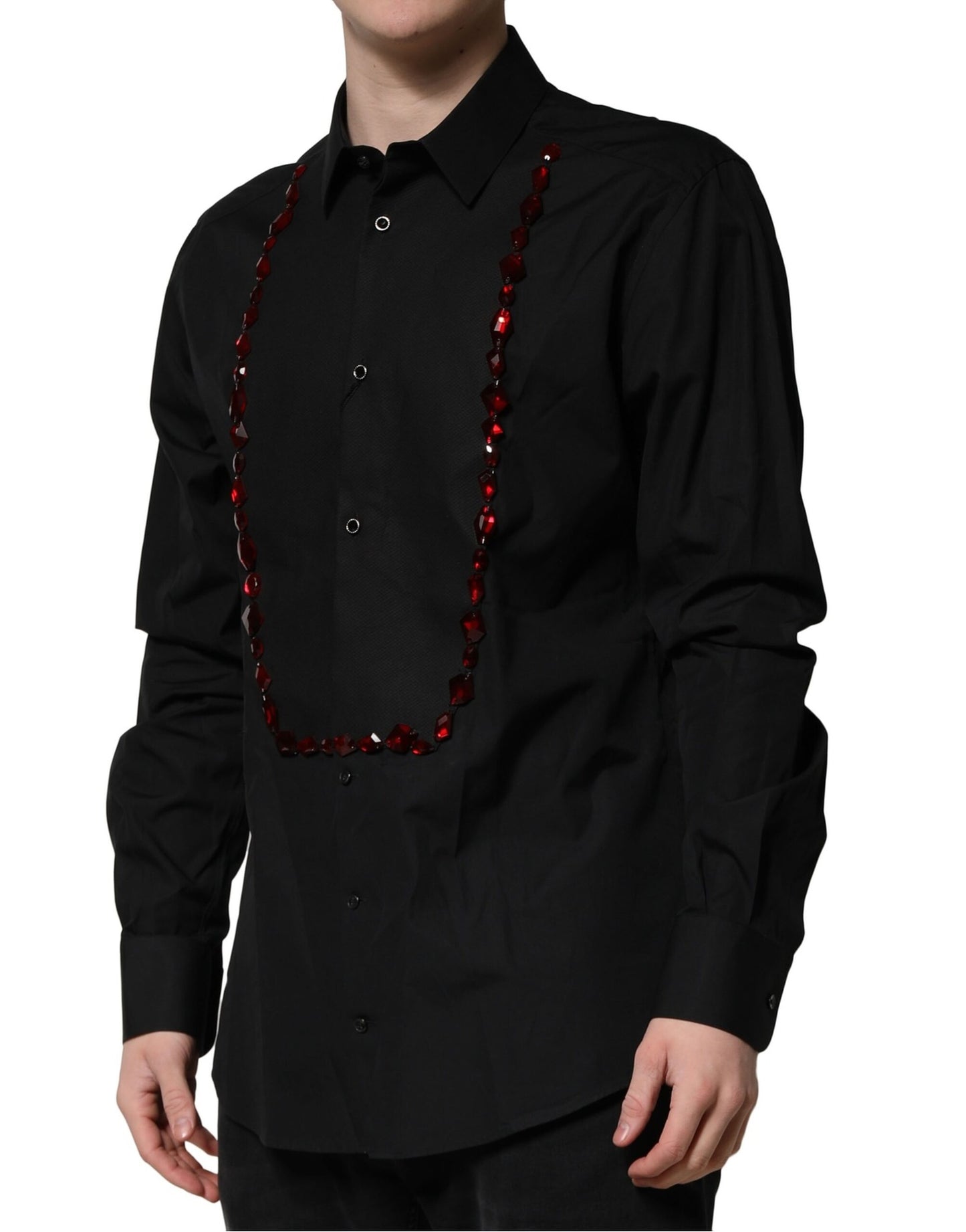 Dolce & Gabbana Black Crystal GOLD Formal Men's Dress Shirt