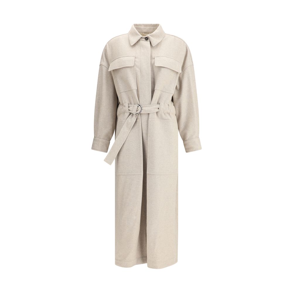 Brunello Cucinelli Beige Belted Maxi Coat - Timeless Elegance Redefined