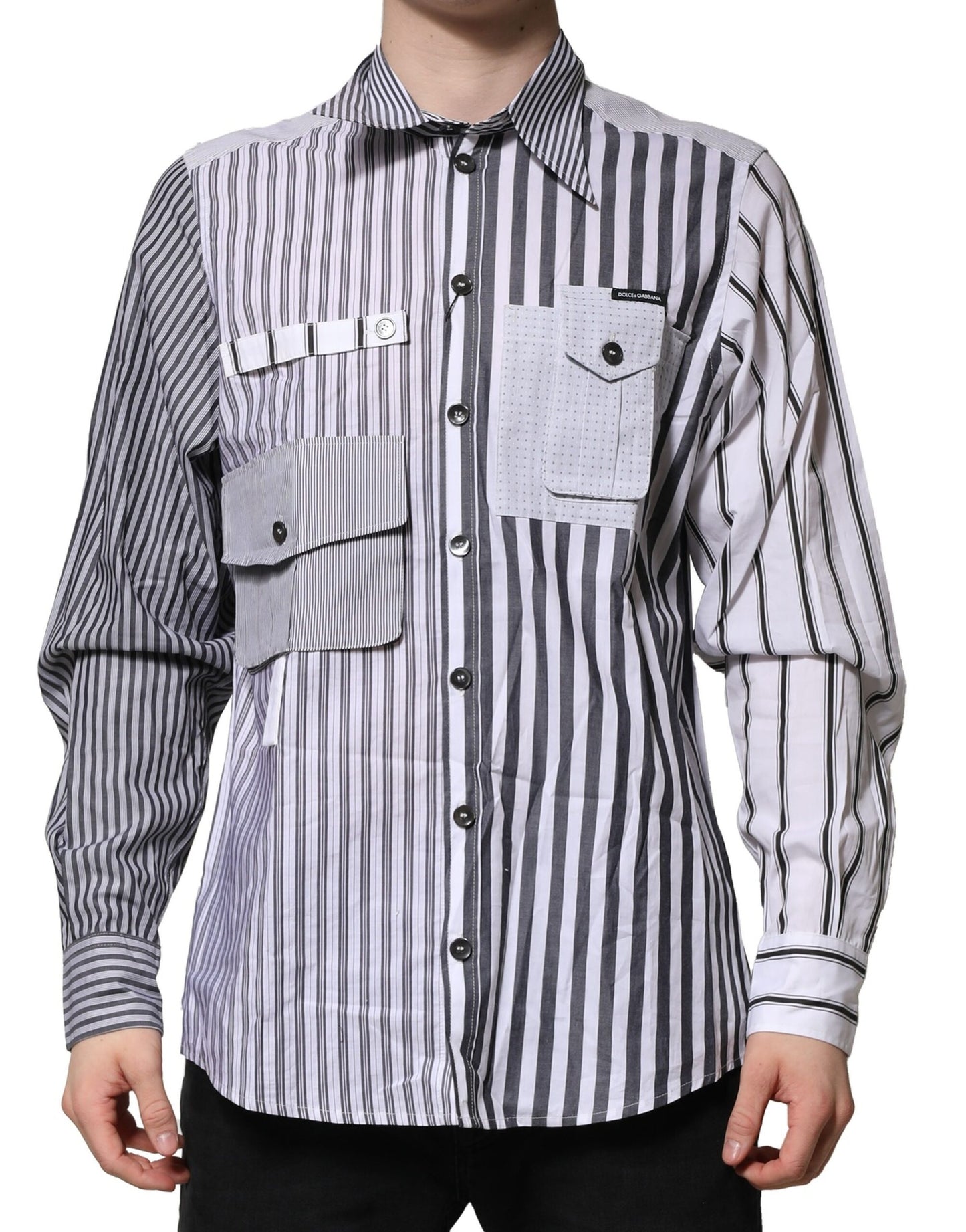 Dolce & Gabbana White Gray Striped Cotton Casual Shirt